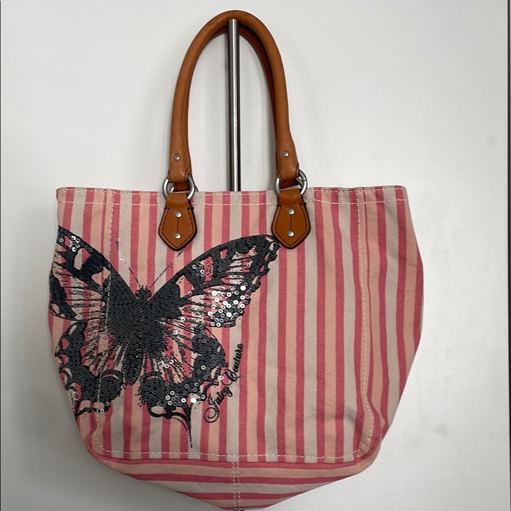Juicy Couture Striped Tote with Butterfly Design